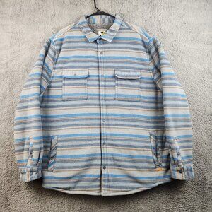Voyager Jacket Mens 2XL Gray Blue Sherpa Lined Fleece Shacket Western Striped